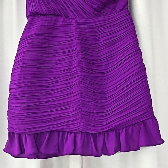 Express Purple One Puff Shoulder Rushed Ruffle Mini Dress. Sized L - Picture 6 of 11